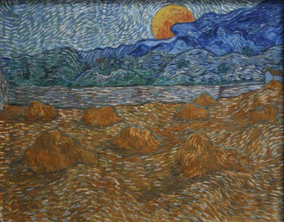 Landschaft mit Getreideschobern und aufgehender Mond von Vincent van Gogh